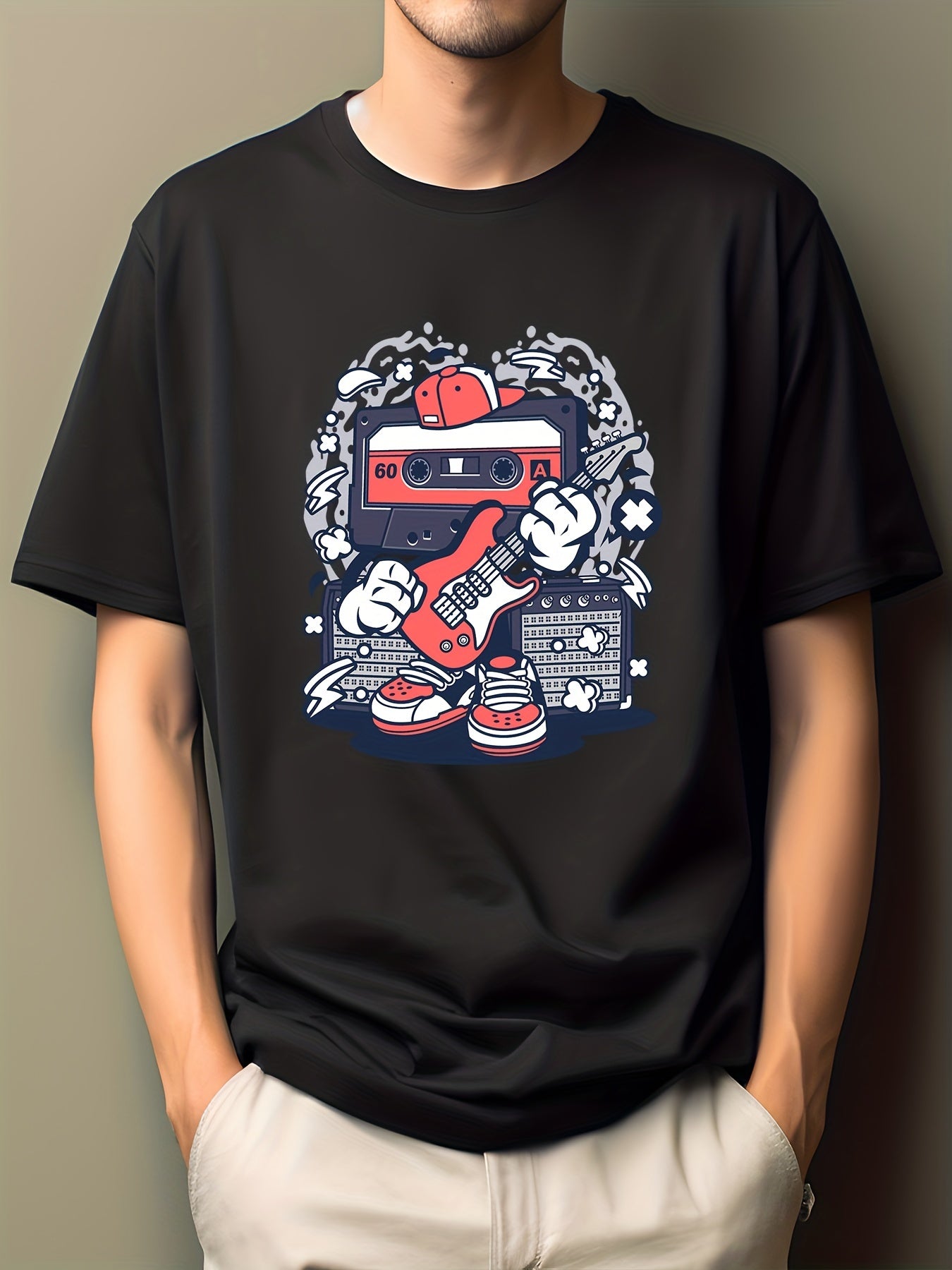 Men's Carrot Print T-shirt Active Casual Crew Neck Tee