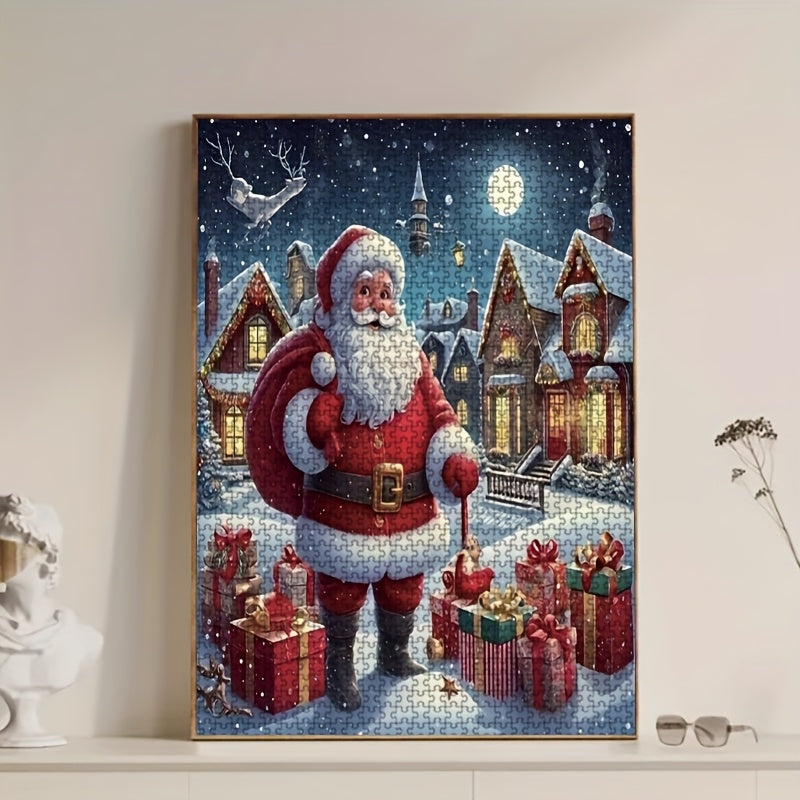 1000pcs Jigsaw Puzzle Santa Claus & Snowy Village Scene for Adults