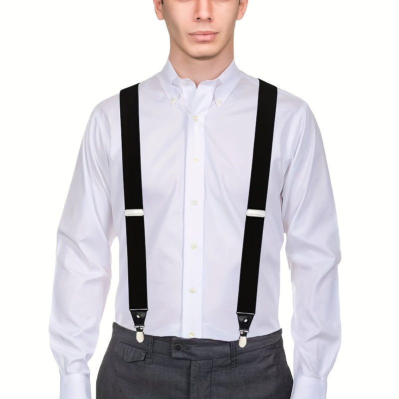 Adult Elastic Suspenders with Leather Clip, 4 Clips, Loose Elastic