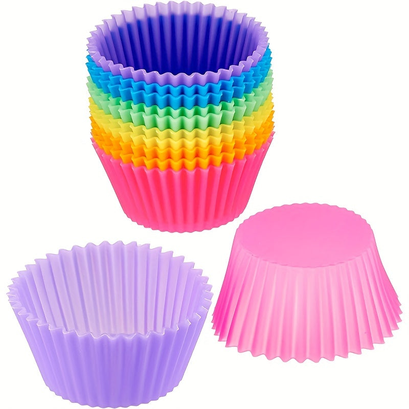 12pcs Reusable Silicone Baking Cups Multicolor Muffin Liners For Home Kitchen