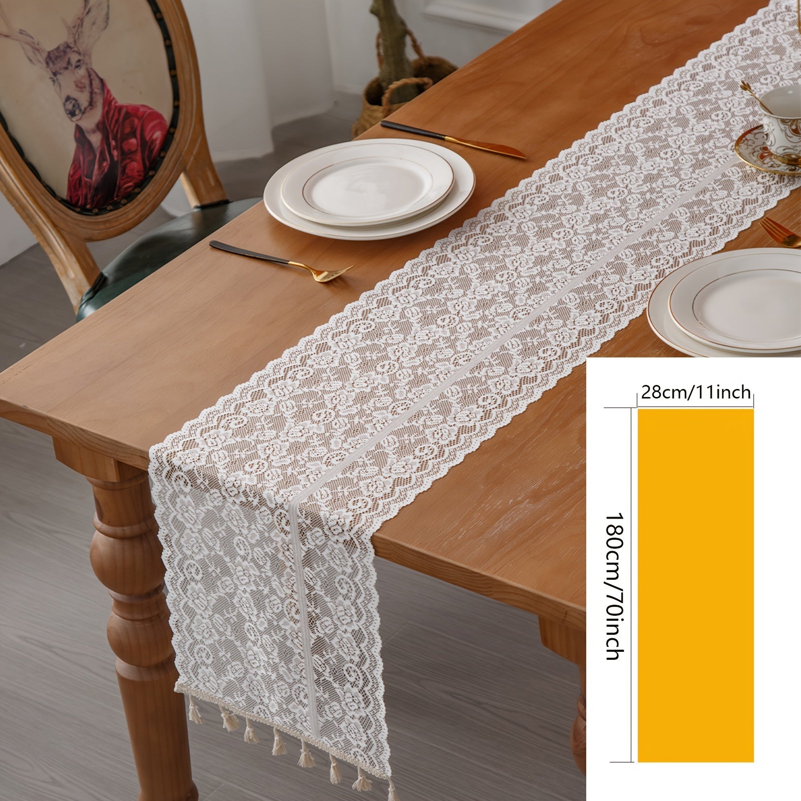 Polyester Tablecloth Crochet Lace Embroidery Tassel Floral Cutout Fabric
