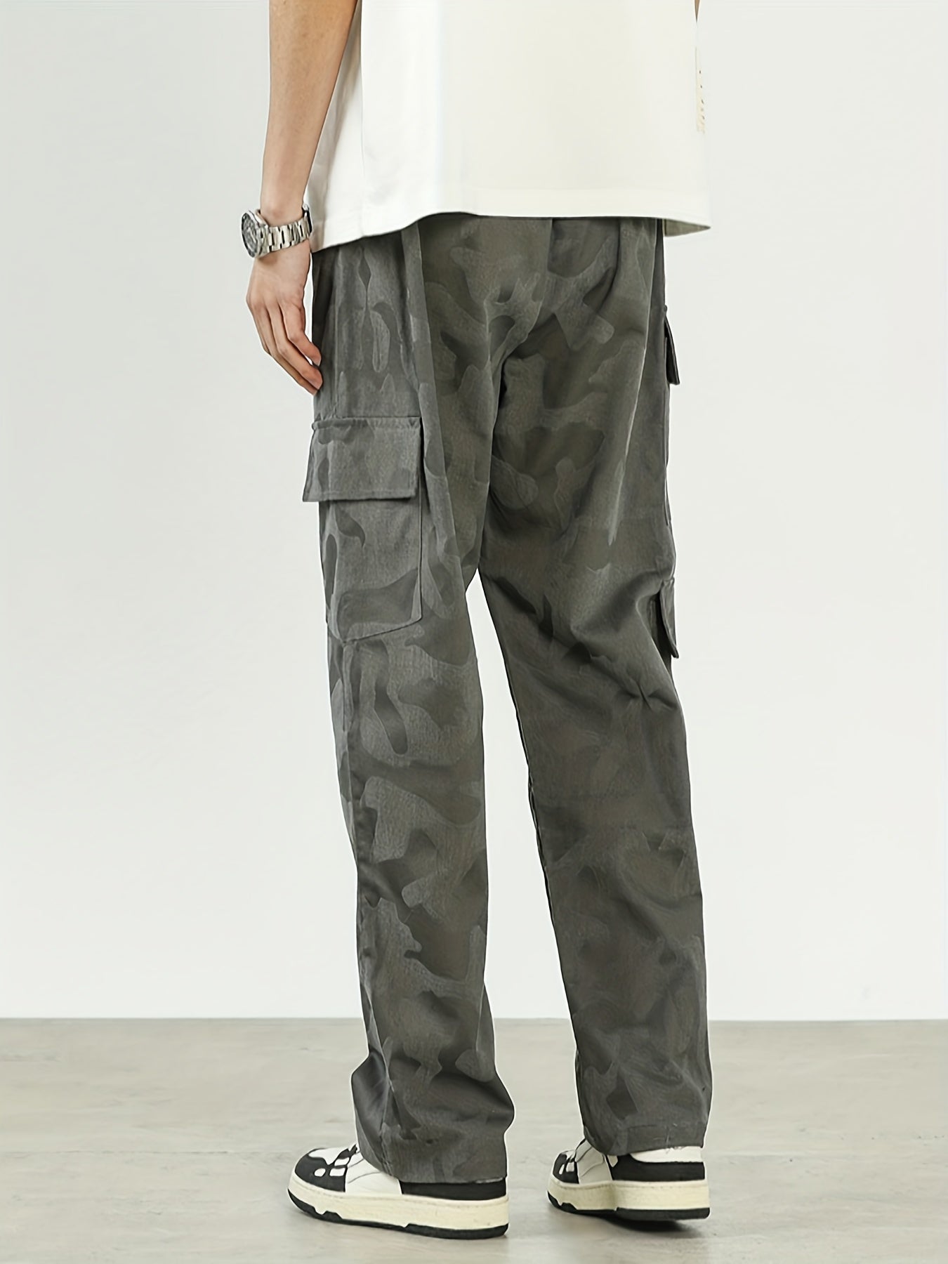 Men Camo Cotton Cargo Pants Retro Loose Trousers