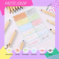 18 Mini Colored Pencils Box 6 Colors Lime Yellow Brown Sky Purple