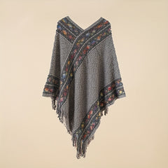 Large Woven Fringed Shawl Wrap Windproof Cape