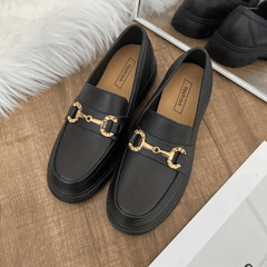 Women's Platform Loafers Slip On Shoes Retro Buckle Decor
