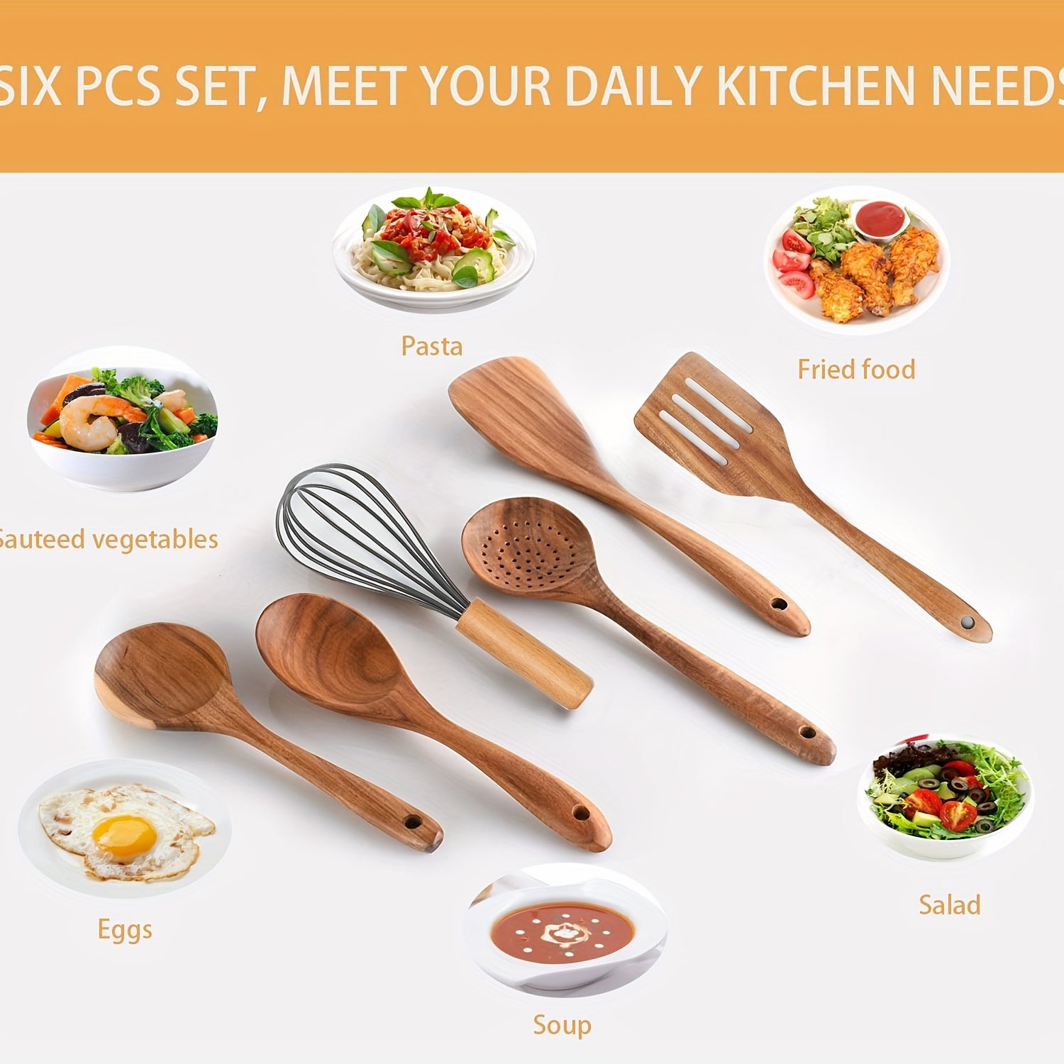 6pcs Teak Wood Kitchen Cooking Utensils Set