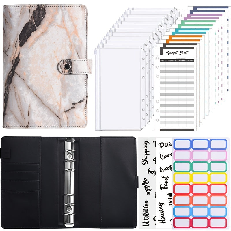 Marble Pattern Notebook Set with Budget Sheets and Stickers