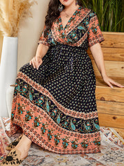  Paisley Floral Print V Neck Maxi Kaftan Dress