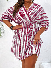 Women's Geometric Print Surplice Neck V Neck Dress Plus Size Boho Dress