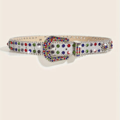 Sparkly Rhinestone PU Belt Colorful Sequin Hip Hop Rivet Jeans Belt Y2K Belts