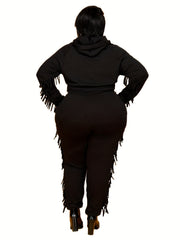  Fringe Trim Hoodie Sweatshirt & Pants Set