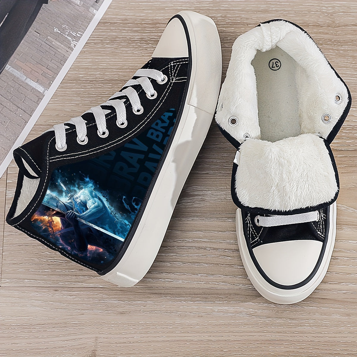Plush Lined Thermal Chunky Canvas Sneakers Non Slip Skate Shoes