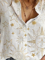  Sun & Moon Print Long Sleeve Button Up Shirt Top