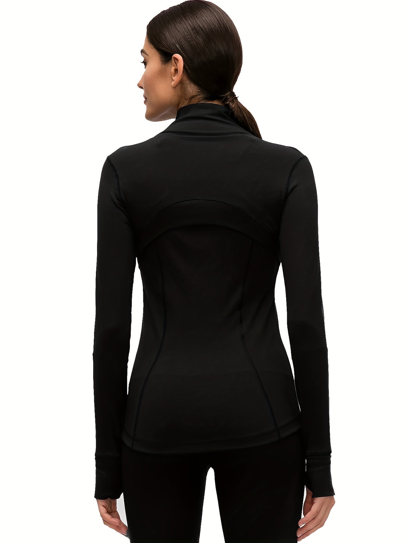 Sporty Long Sleeve Turtle Neck Workout Jacket with Zip Pockets