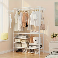 2-Tier Garment Rack with Storage & Hooks