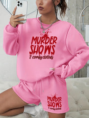 Women's Plus Size Halloween 2pcs Set Letter Print Sweatshirt & Shorts