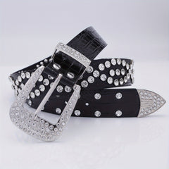 Men's Rhinestone Belt Waist Strap 44inch PU Leather