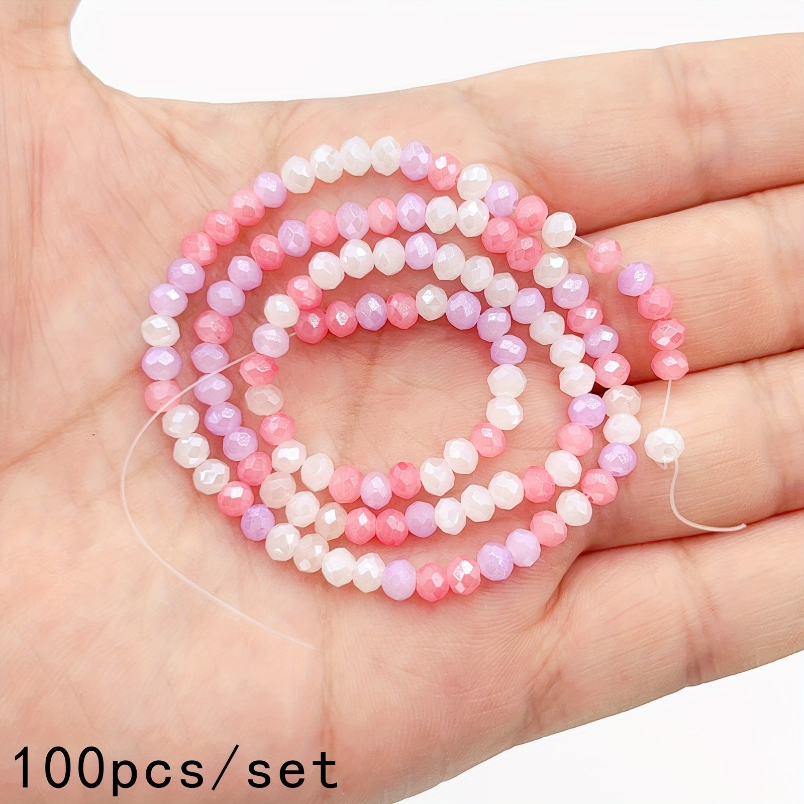 100pcs 4mm Pink & Mixed Faceted Glass Beads - DIY Jewelry Spacer Beads