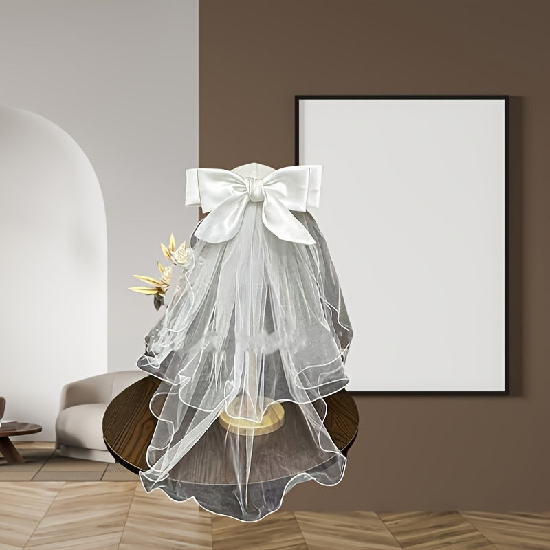 Double Layer Bow Bridal Veil Hair Accessory Romantic Tulle Fabric