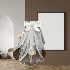 Double Layer Bow Bridal Veil Hair Accessory Romantic Tulle Fabric