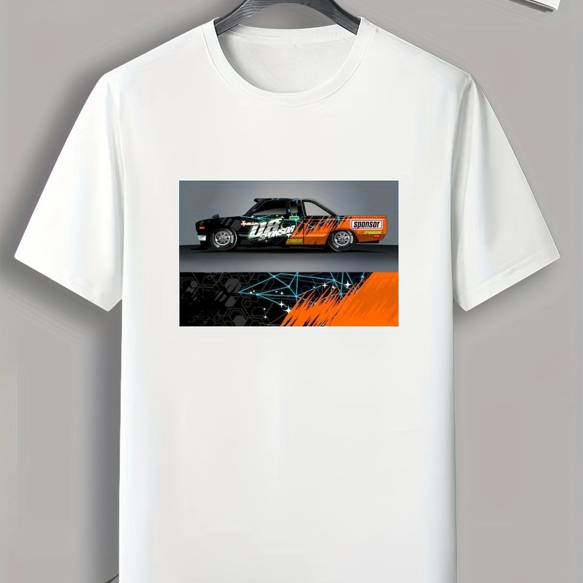 Car Graffiti Print Men's Comfy T shirt Active Slightly Stretch Breathable Tee