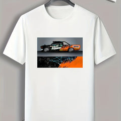 Car Graffiti Print Men's Comfy T shirt Active Slightly Stretch Breathable Tee