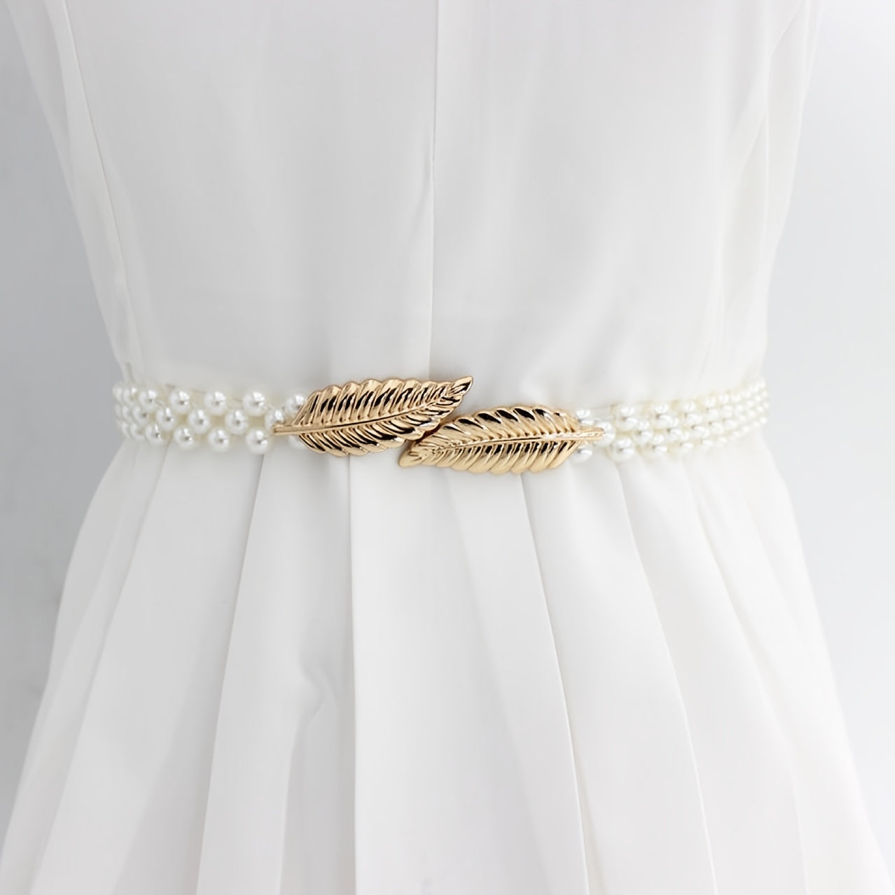 Metal Leaf Elastic Pearl Waist Chain for Dress