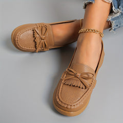 Women's Bow Wedge Loafers Comfy Slip On Shoes Casual Walking
