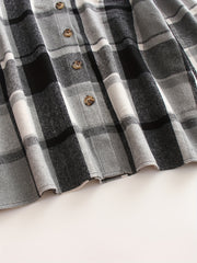  Plaid Print Long Sleeve Button Up Collar Shirt