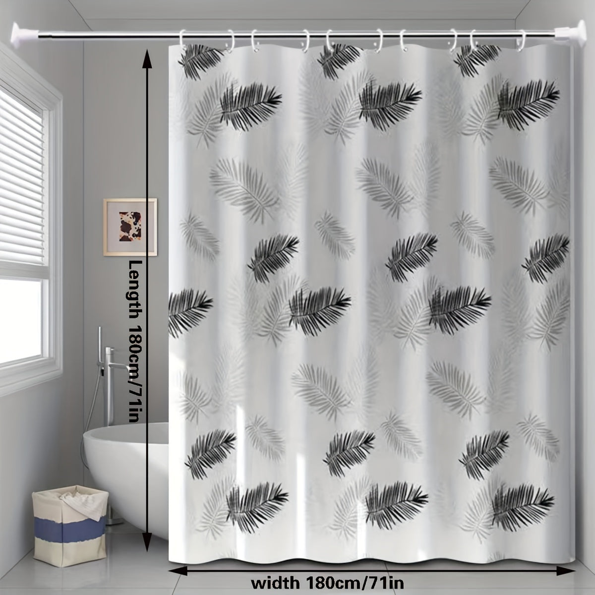 Feather Pattern Shower Curtain, Waterproof, Rust Resistant Grommets