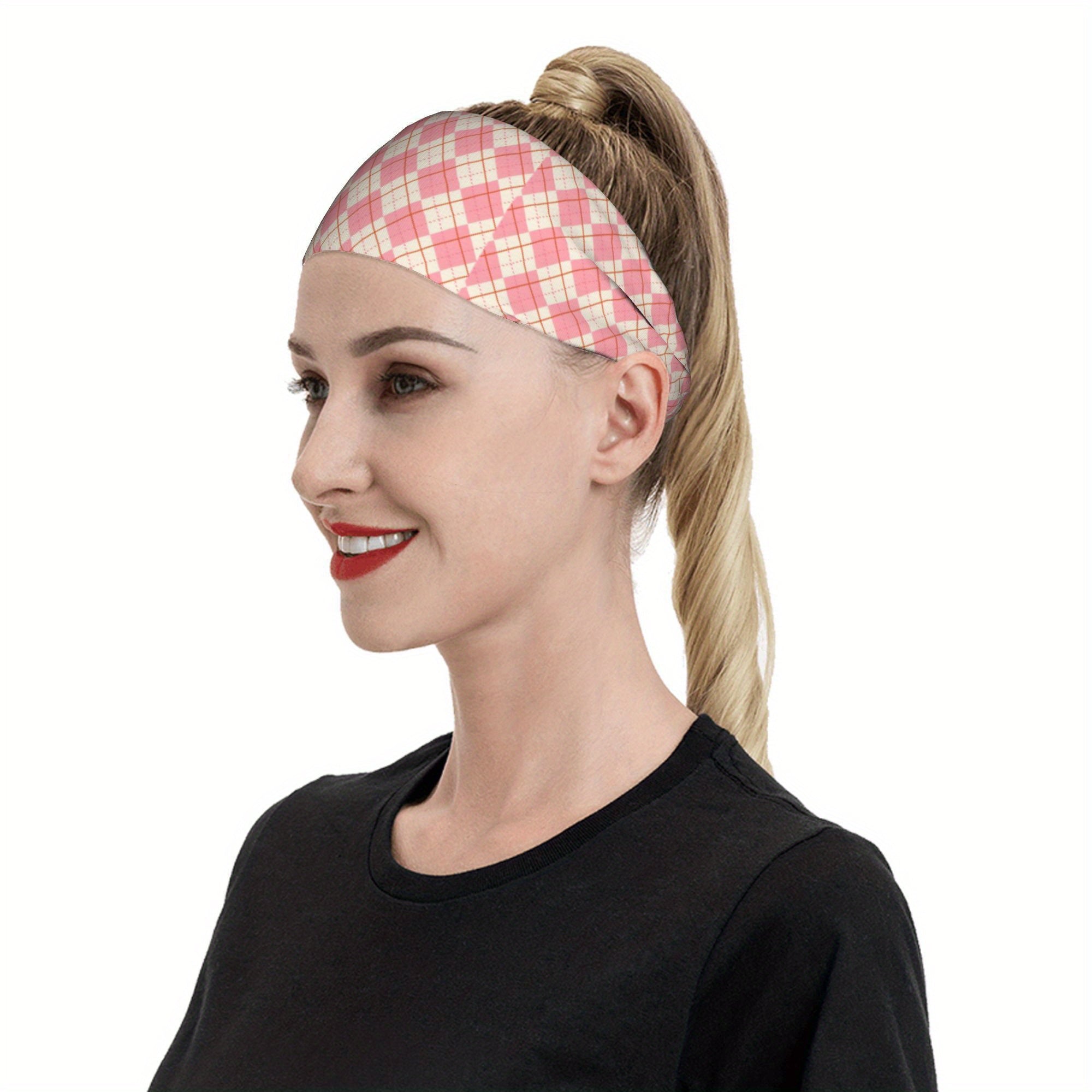 Men's Vintage Plaid Headband Soft Pink & Grid Pattern Breathable Comfort Fit