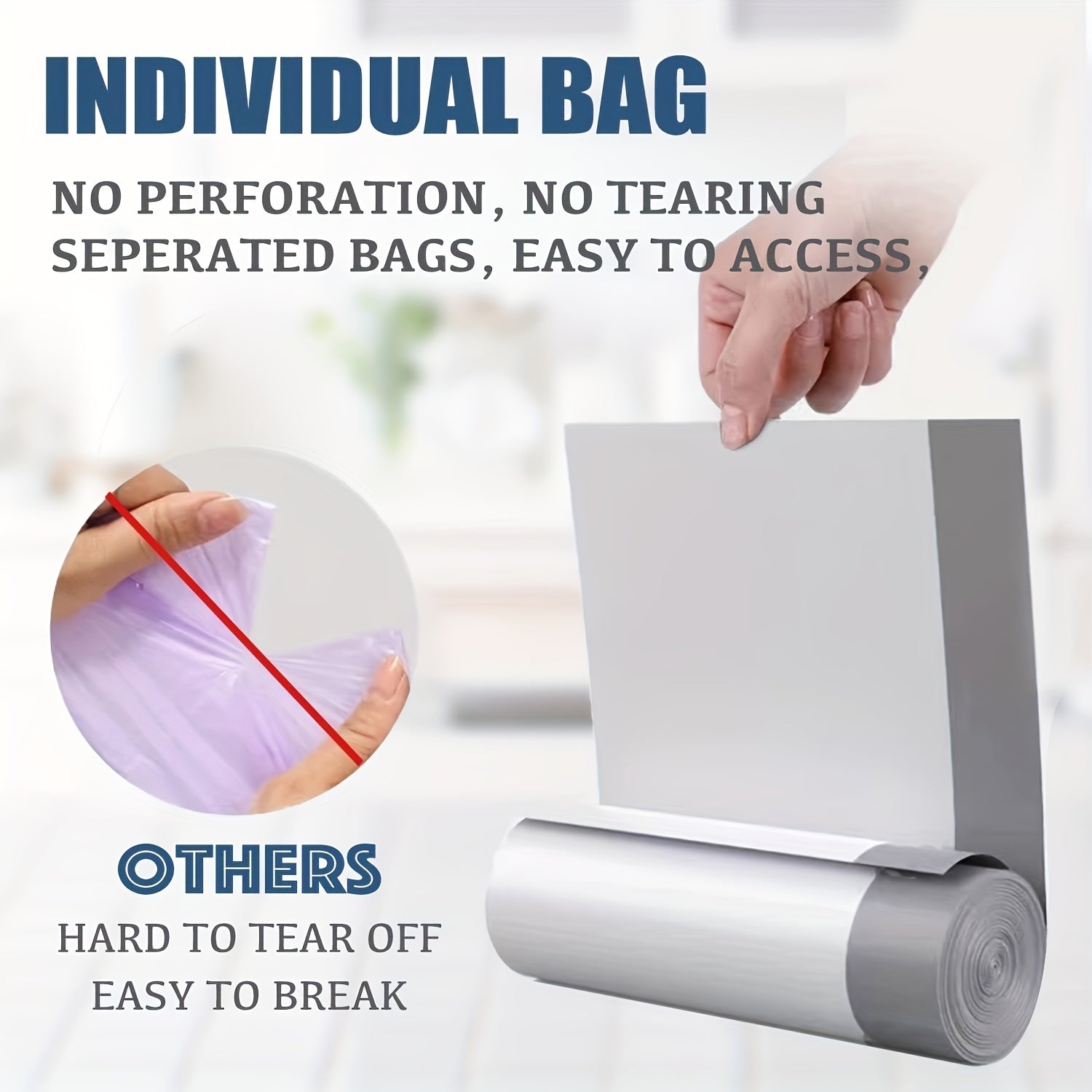 45 Heavy Duty Waste Bags with Carrying Strap for Kitchen & Bathroom