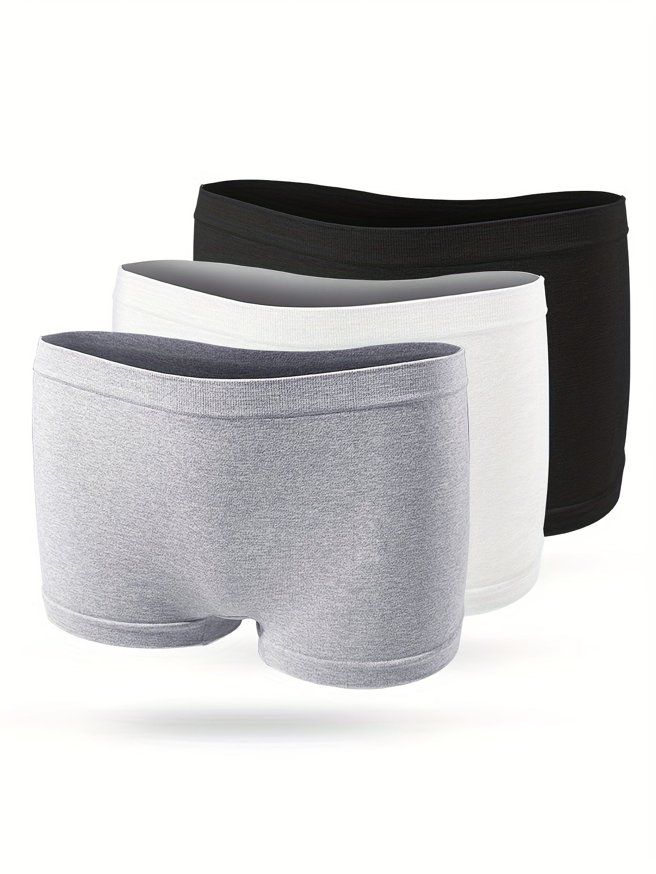 3 Pack Plus Size Seamless Boy Shorts Set Solid Medium Stretch Soft Panties
