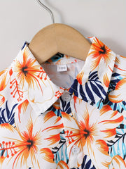 Boys Leaves Print Shirt For Beach Vacation