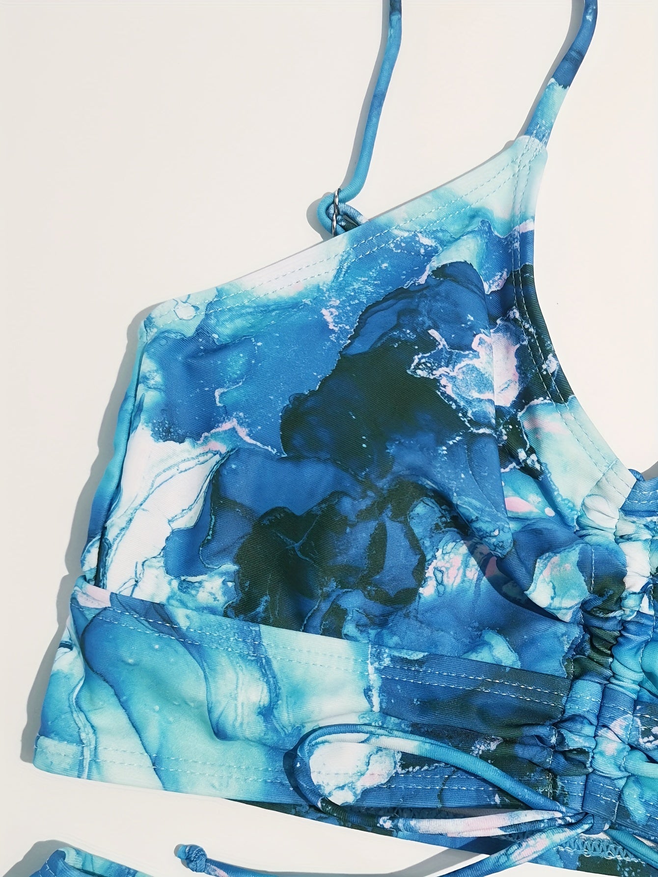 Water Ripples Print Drawstring Bikini Set Swimsuit Women's Swimwear
