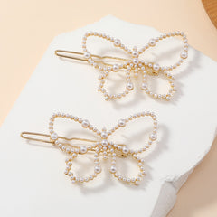 2pcs Faux Pearl Butterfly Hair Clips Hair Pins Hair Barrettes For Women
