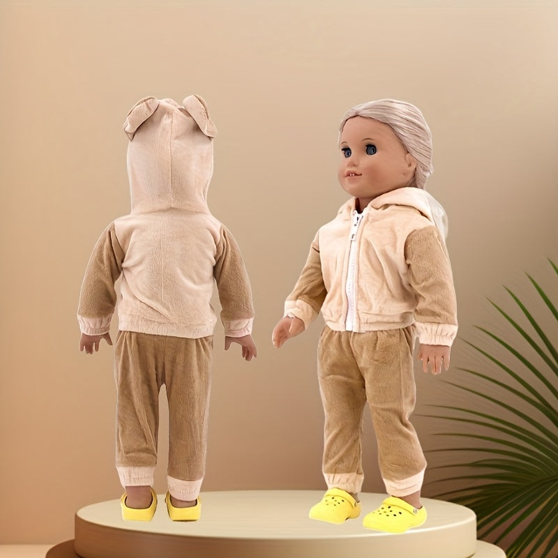 Plush Doll Bear Hoodie & Pants Set Soft Fabric Ideal Gift for Kids