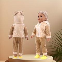 Plush Doll Bear Hoodie & Pants Set Soft Fabric Ideal Gift for Kids