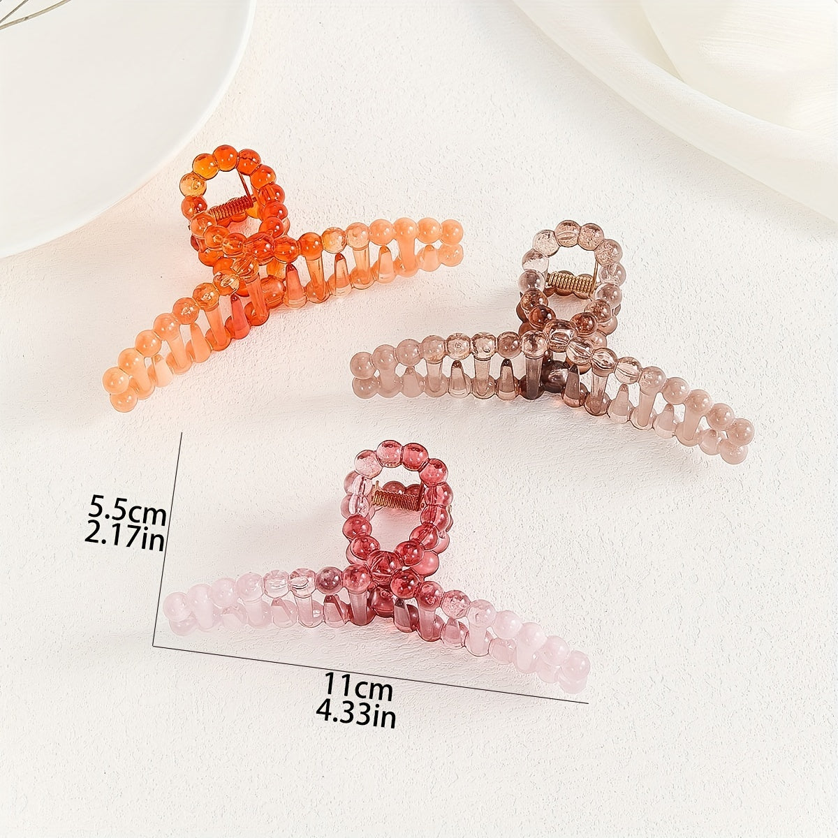 3pcs Beaded Hair Claw Gradient Hair Claw Nonslip Ponytail Holder