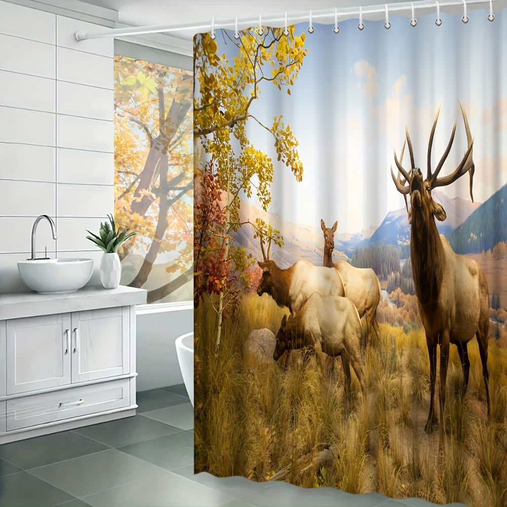 Forest Deer Shower Curtain Wild Animals Natural Scenery Home Decoration