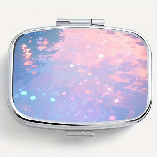 Sparkling Printed Square Pill Box Two Compartment Mini Portable Pill Box