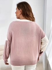  Colorblock Cable Long Sleeve Sweater