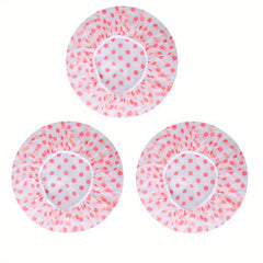 3-pc Waterproof Shower Cap w/ Elastic Band, Flower Print - Salon & Spa Use