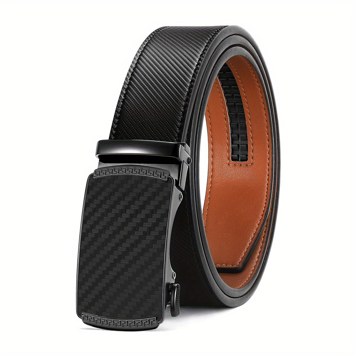Carbon Fiber Leather Belt Automatic Buckle Two layer Cowhide Belt For Men