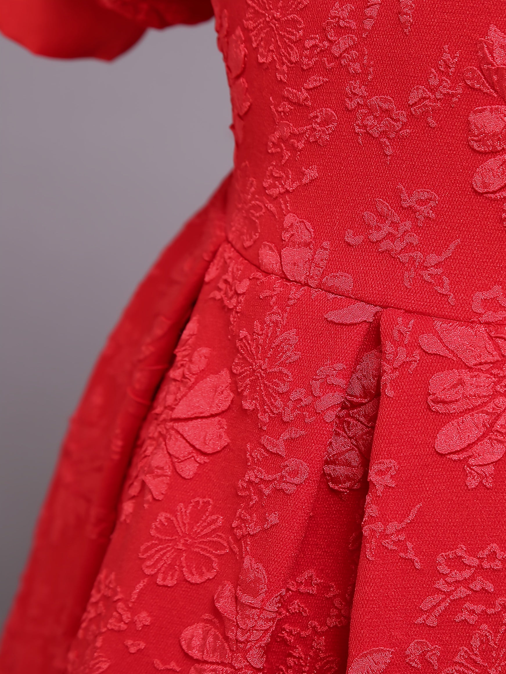 Girls' Formal Flower Jacquard Bubble Sleeve Trailing Evening Dress