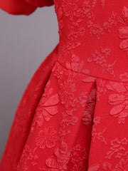 Girls' Formal Flower Jacquard Bubble Sleeve Trailing Evening Dress