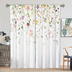 2 Panels Flower Pattern Window Curtains, Rod Pocket Drapes for Home Decor