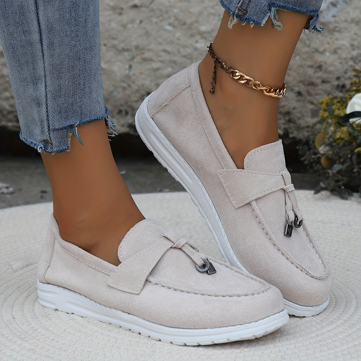 Metal Decor Slip On Loafers Shoes Lightweight Comfortable Casual Sneakers