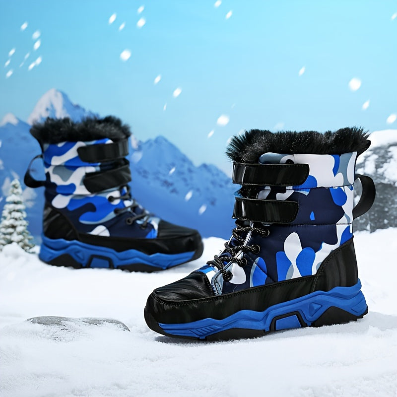 Boy's High Top Snow Boots Warm Fleece Cozy Non slip Boots Plush Comfy Outdoor
