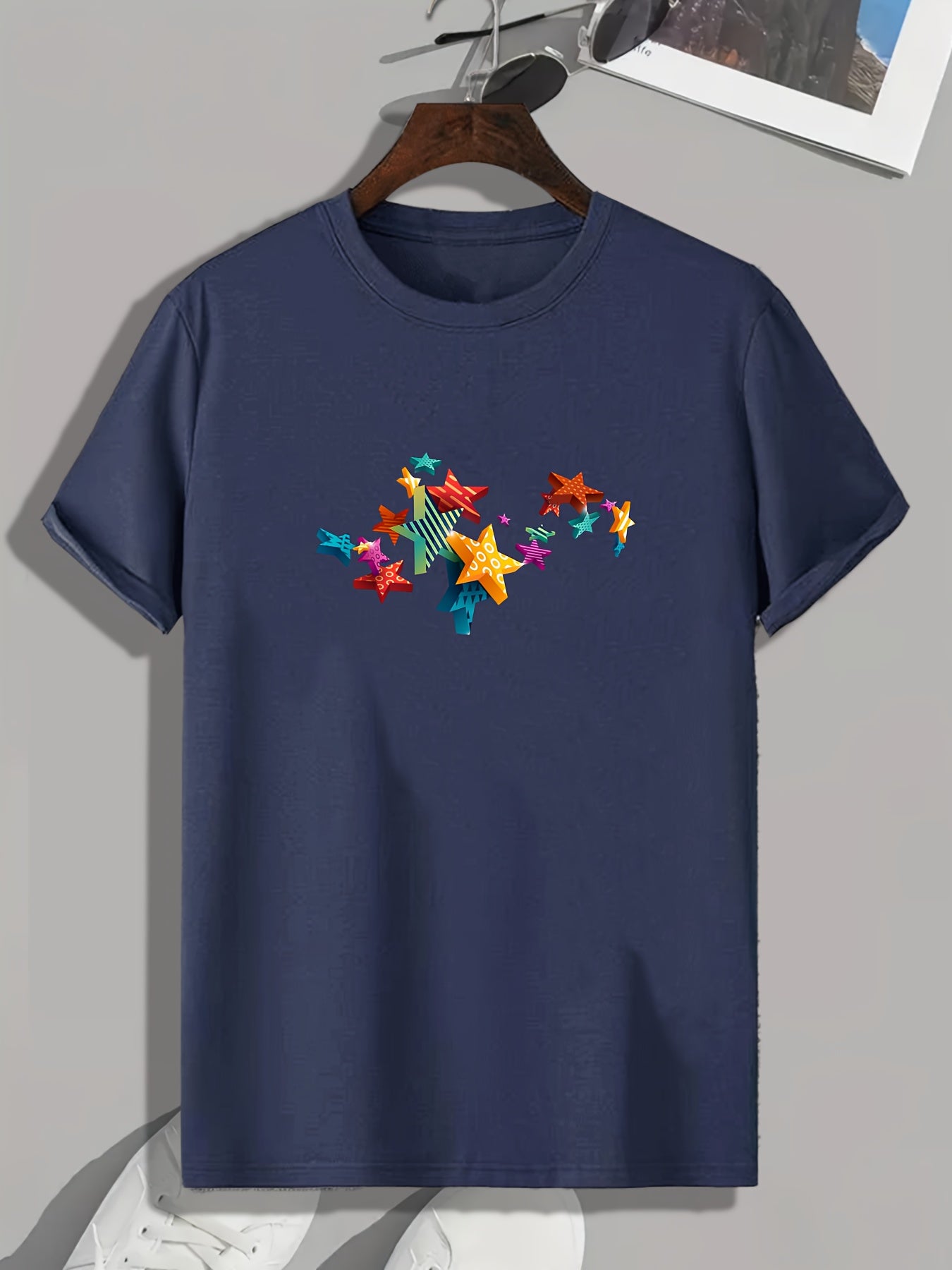 Star Pattern Print Men's Comfy Sports T-shirt Graphic Tee